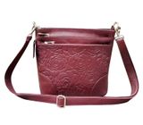 Lily Embossed - Leather Handbag - Wine Red