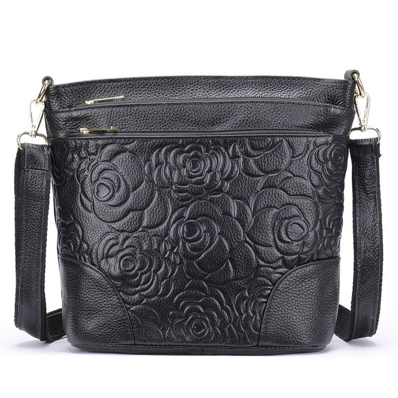 Lily Embossed - Leather Handbag - Black