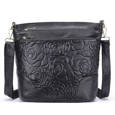Lily Embossed - Leather Handbag - Black