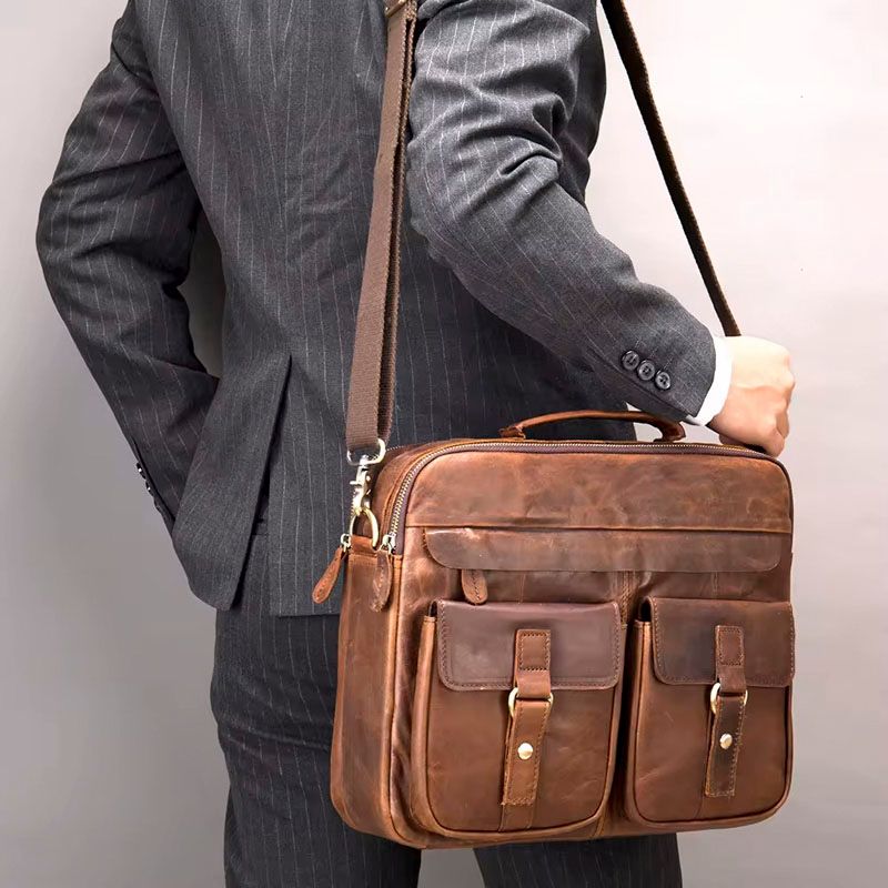 Elm - Leather Briefcase - Red Brown