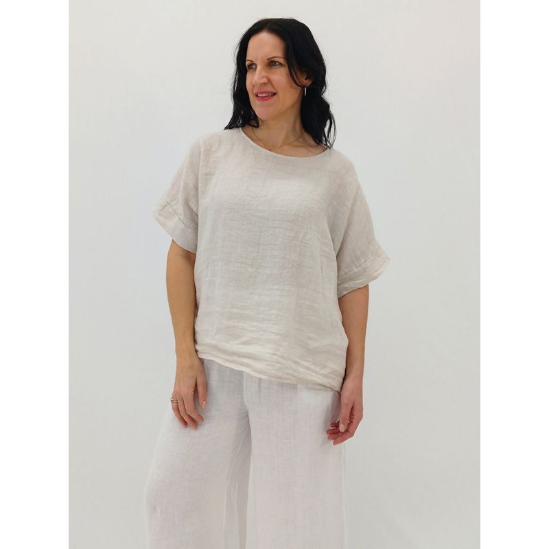 Vanna Button Back Top, Colour: Natural, Size: S/M