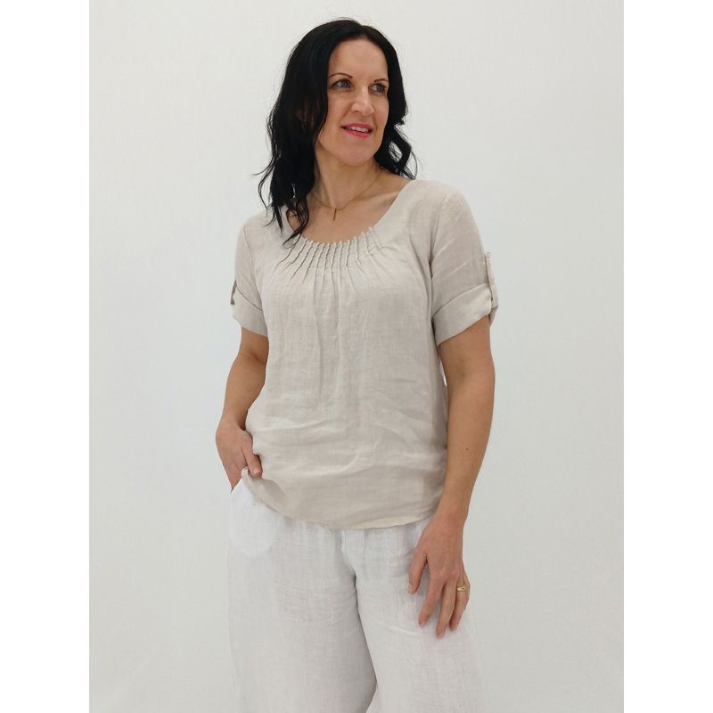 Rolled Sleeve Top, Colour: Natural, Size: S/M