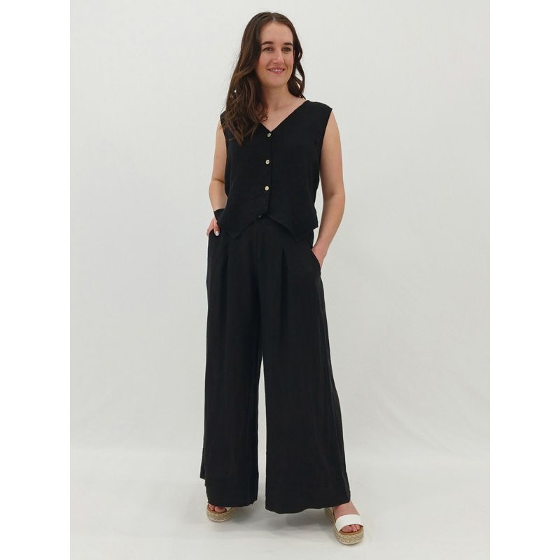 Marina Pleat Linen Pant, Colour: Black