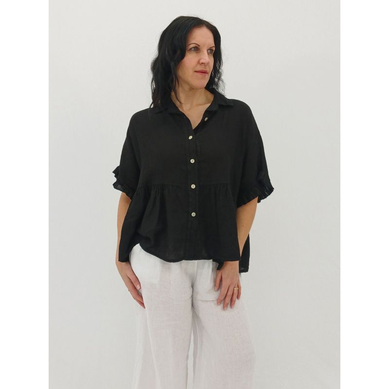 Alessia Ruffle Button-Up, Colour: Black