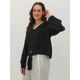 Alina Tie-front Blouse LS, Colour: Black