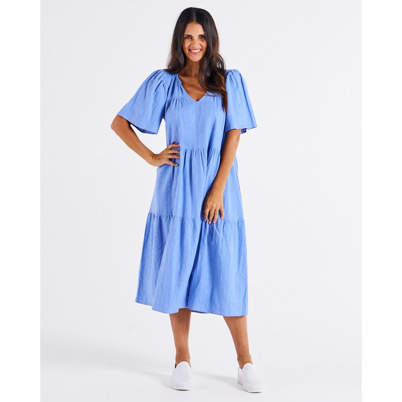 Regina Linen Dress - Berry Blue Stripe