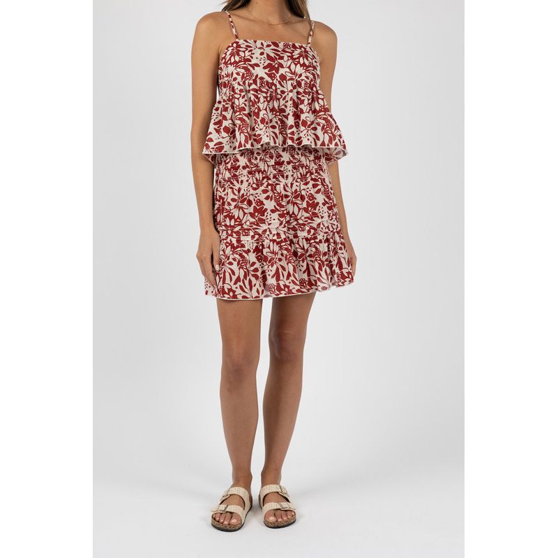 Eden Shirred Skirt - Brick Print