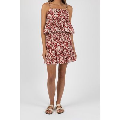 Eden Shirred Skirt - Brick Print