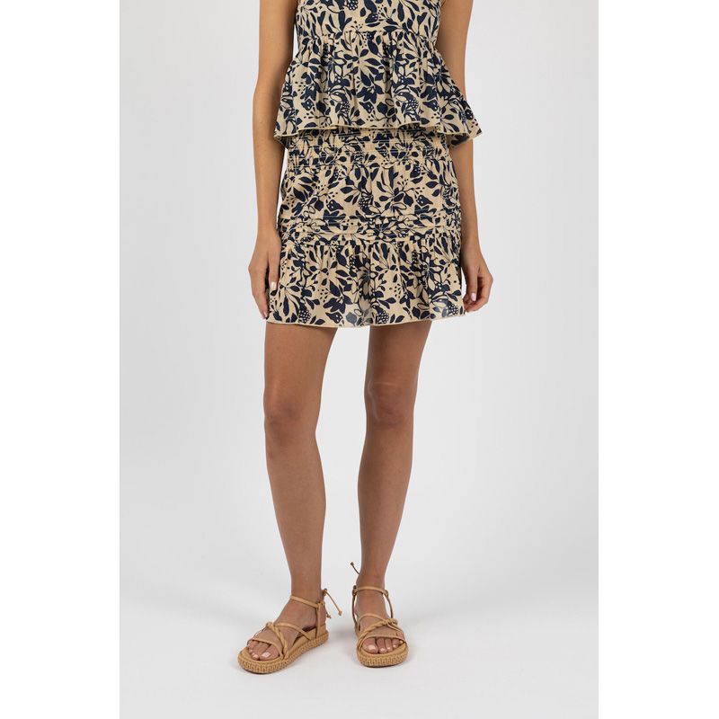 Eden Shirred Skirt - Navy Print