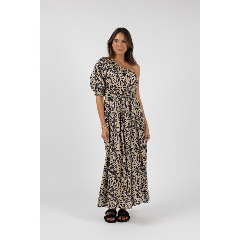 Eden One-Shoulder Dress - Navy Print