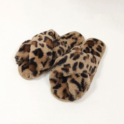 Crossover Plush Slippers - Caramel Leopard