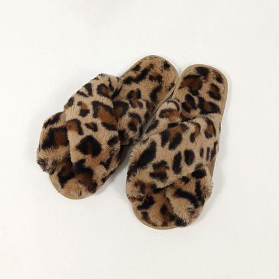 Crossover Plush Slippers - Caramel Leopard