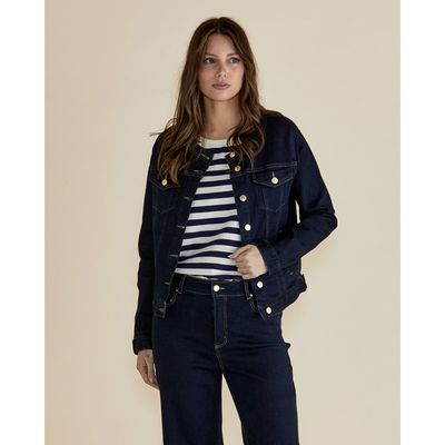 Cindy Collarless Denim Jacket - Ink