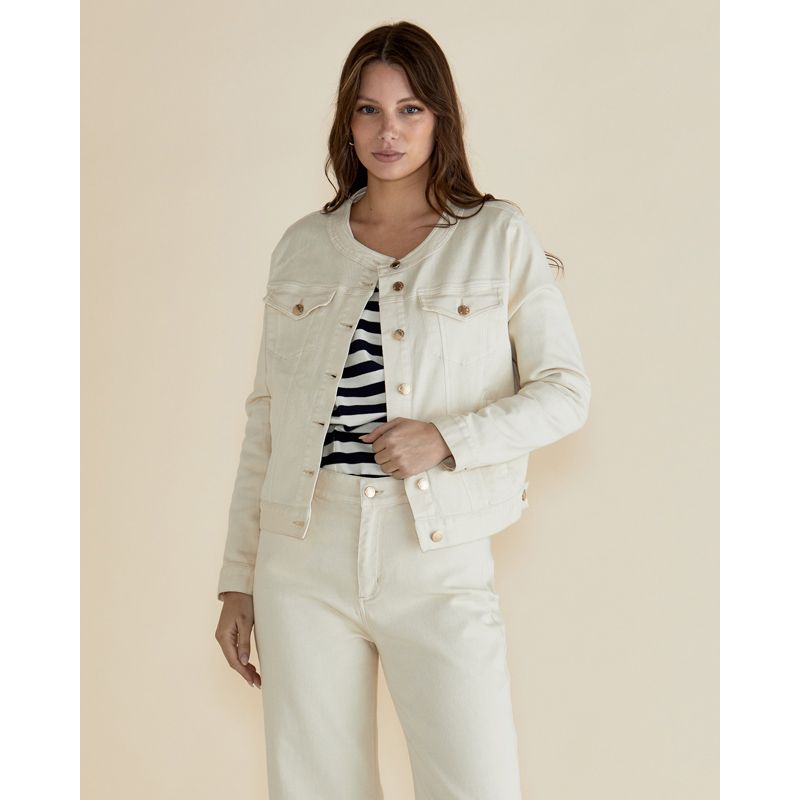 Cindy Collarless Denim Jacket - Off-White