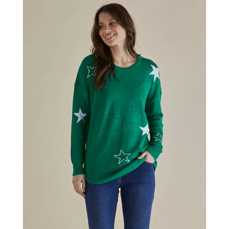 Sophie Knit Jumper - Green Stars