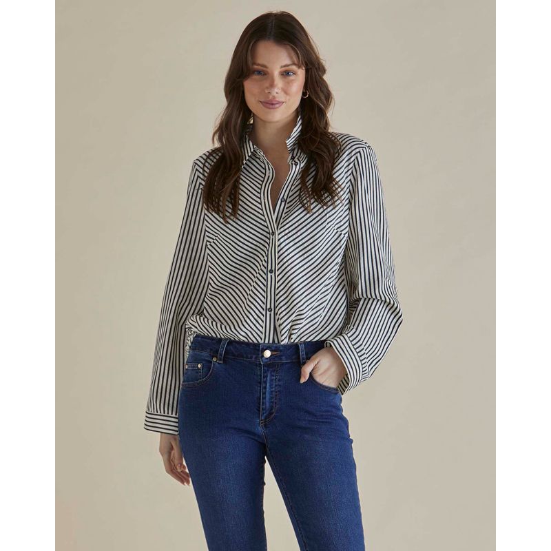 Crinkle Shirt - Black/White Stripe