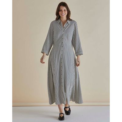 Crinkle Dress - Black/White Stripe