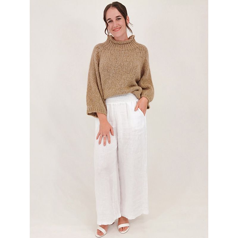Simona Linen Palazzo Pant, Colour: White