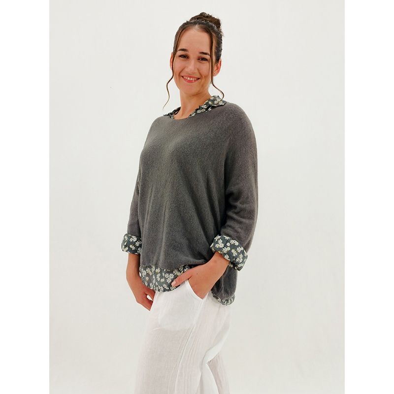 Donatella Mohair Knit/Shirt Set, Colour: Grey, Size: S/M