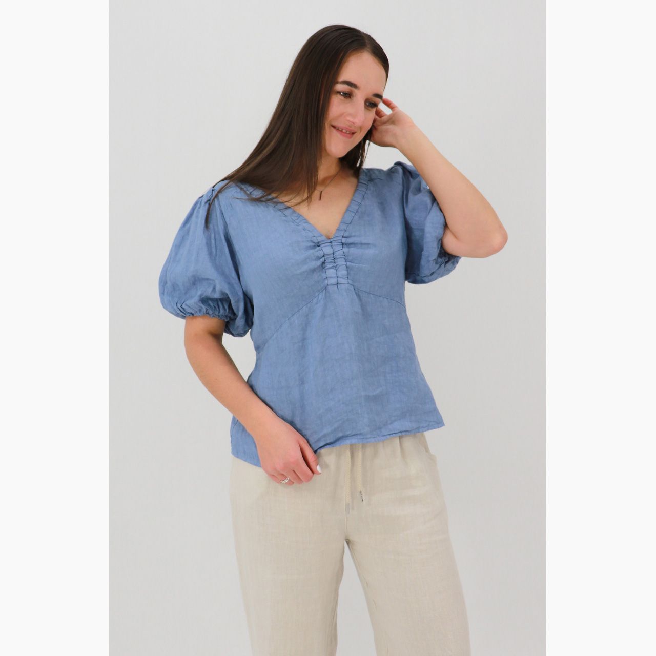 Charlotte Puff Sleeve Top, Size: S/M, Colour: Blue Wash