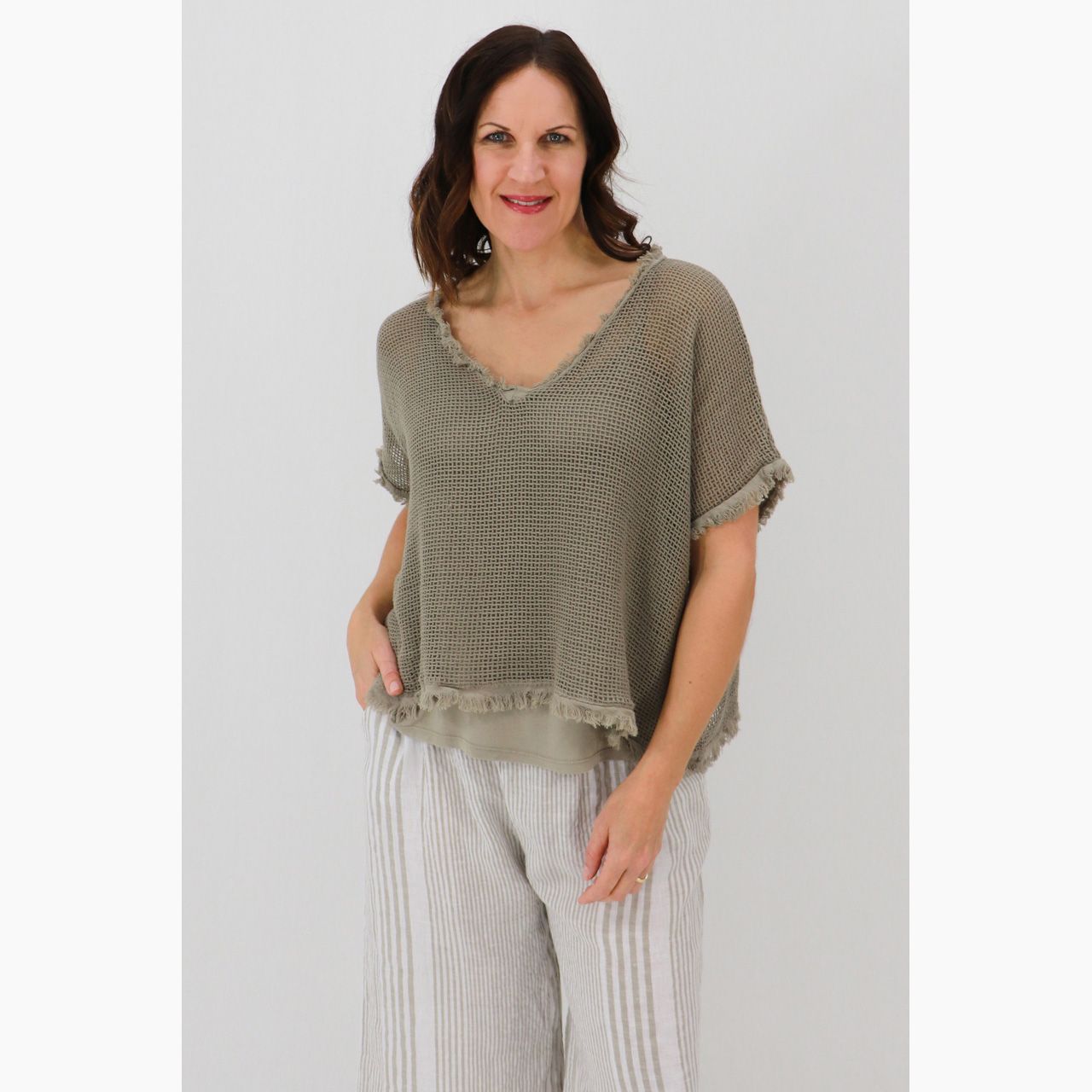 Sophia 2pc Cotton Mesh Tee, Size: S/M, Colour: Sage