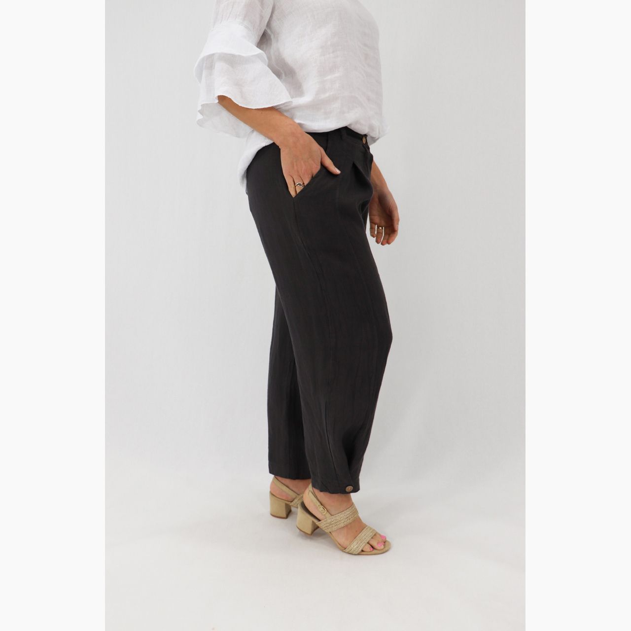 Piera Tapered Button Pants, Size: S/M, Colour: Pebble