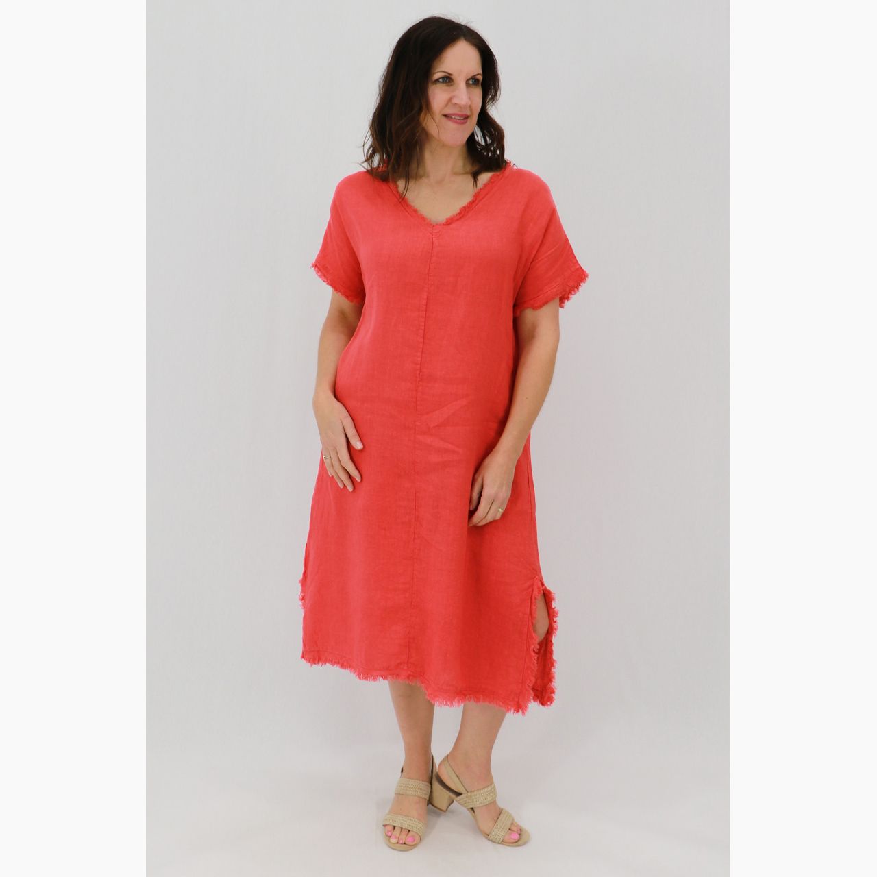 Isabella Frayed Shift Dress, Size: S/M, Colour: Hibiscus