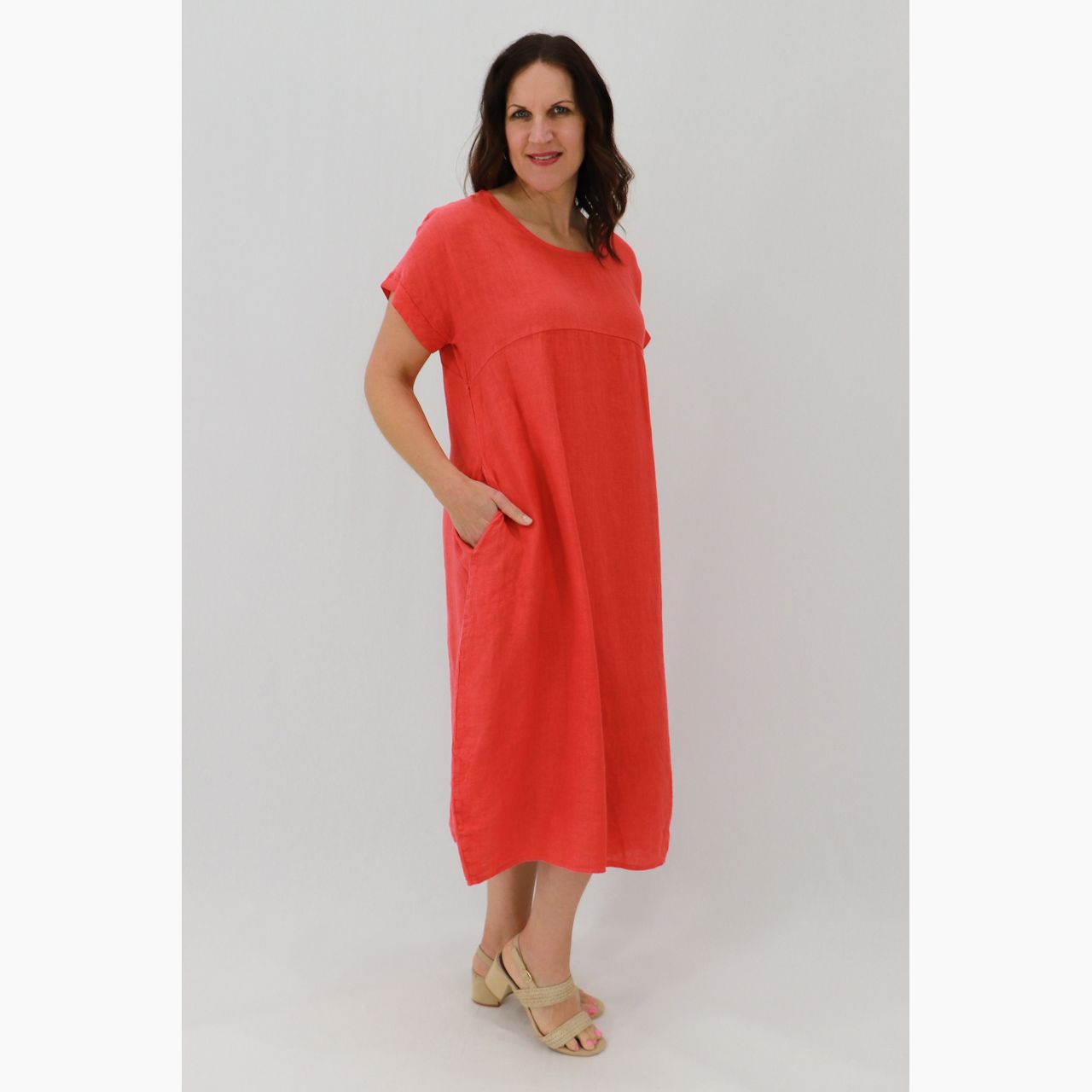 Adelaide Linen Dress, Size: S/M, Colour: Hibiscus