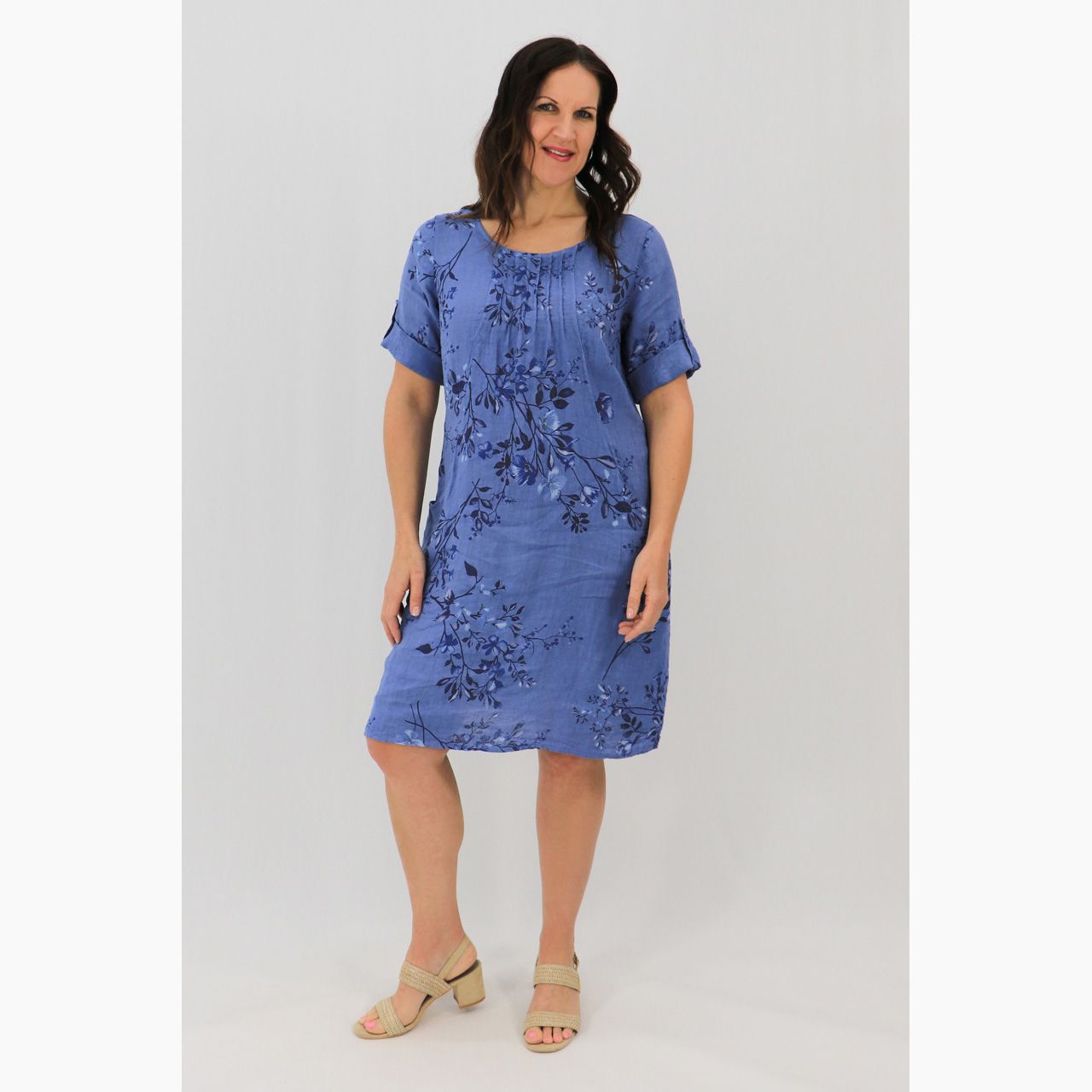 Rolled Sleeve Midi - Petite Posy, Size: S/M, Colour: Bluebell