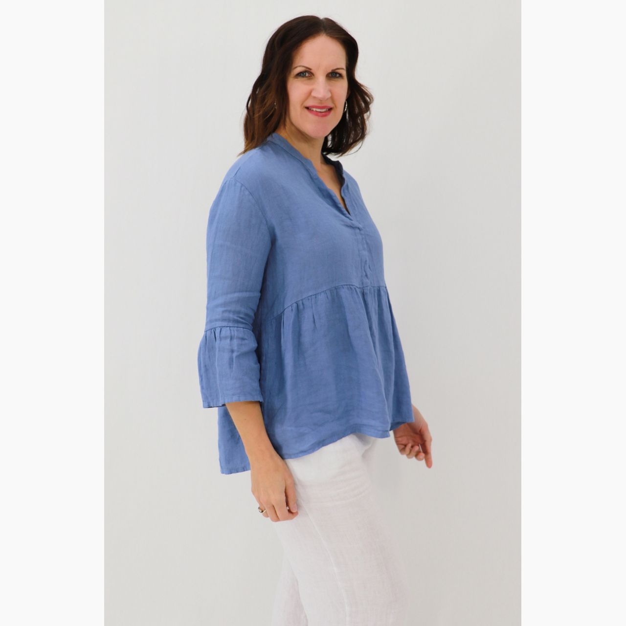 Tatiana Ruffle Sleeve Blouse, Size: S/M, Colour: Bluebell