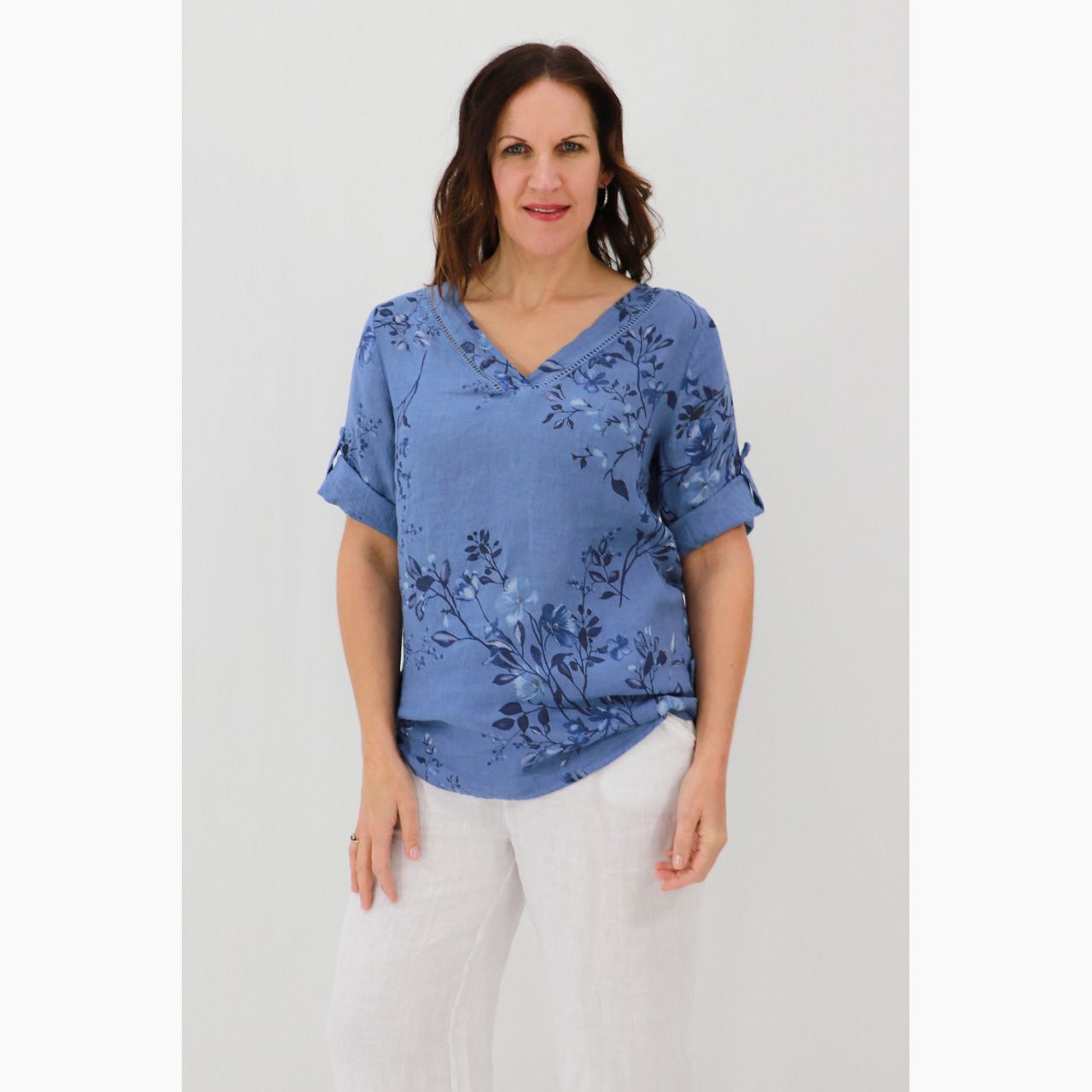 Nina Rolled Sleeve Petite Posy, Size: S/M, Colour: Bluebell