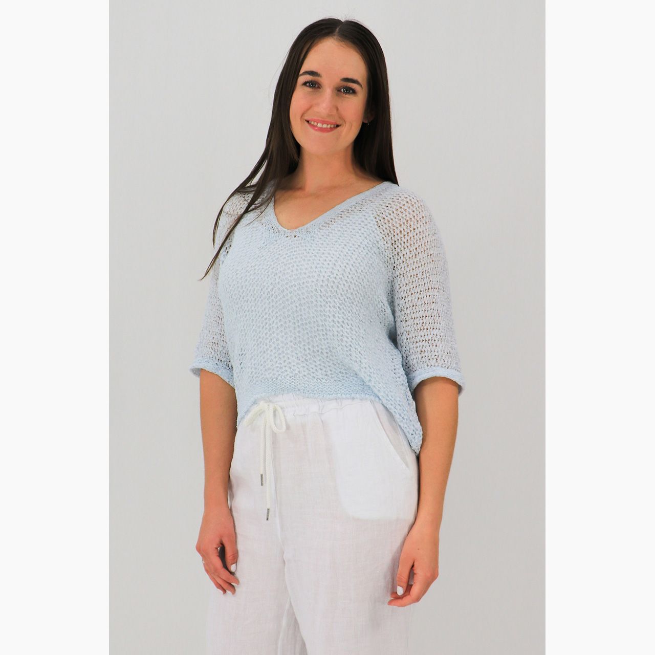 Lorena Ribbon Knit Top, Colour: Misty Sky