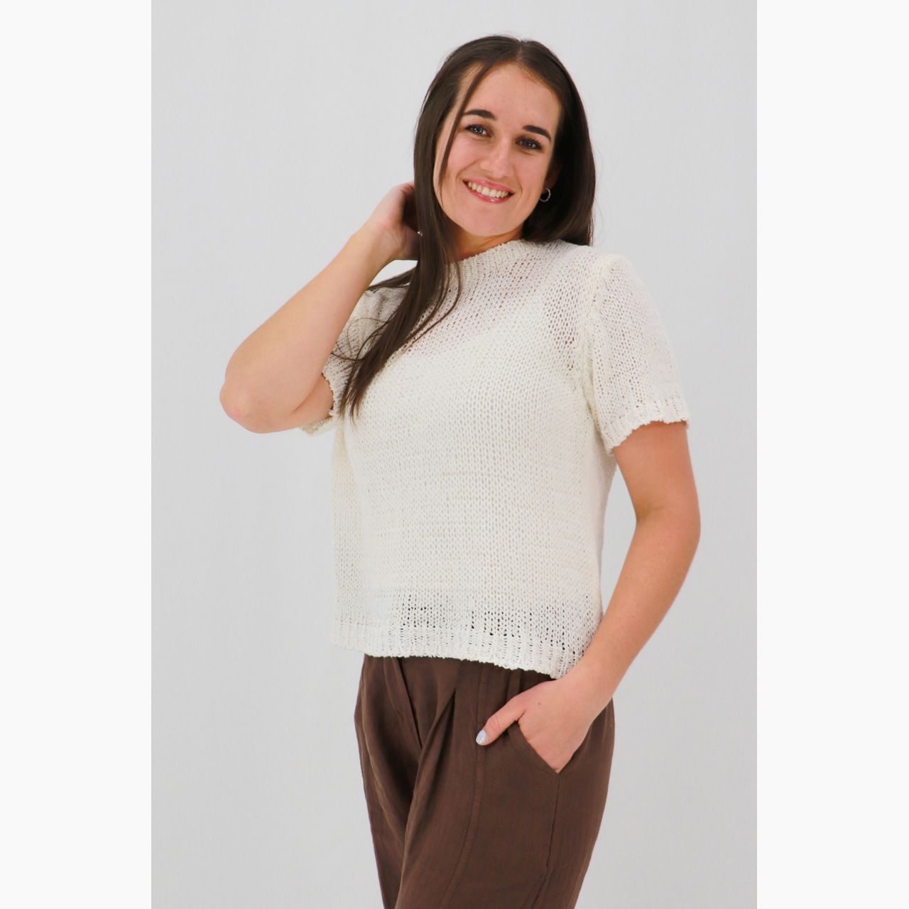 Ramona Cotton Knit Tee, Colour: Pearl