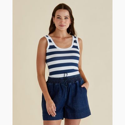 Emma Scoop Tank - Navy Bold Stripe