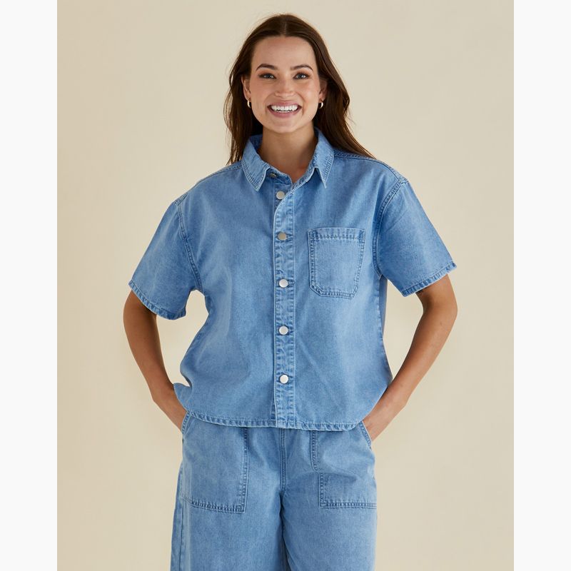 Saffra SS Denim Shirt - Medium Wash