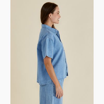 Saffra SS Denim Shirt - Medium Wash