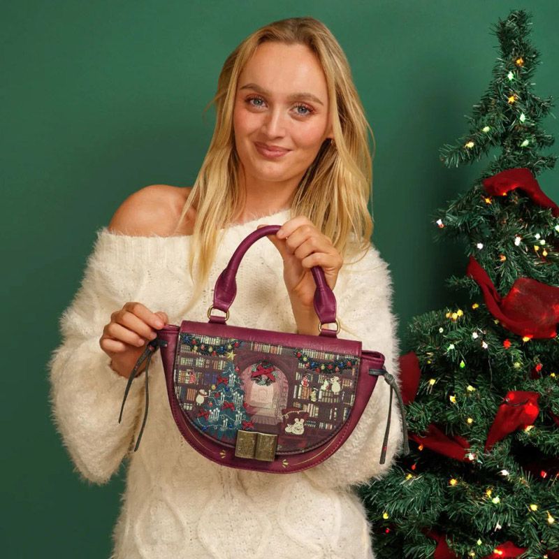 Winged Top Handle Bag - Christmas Library