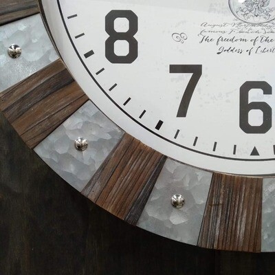 Timber/Galvanized Metal Clock Rnd