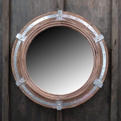 Timber/Galvanized Metal Mirror Rnd Timber/Galvanized Metal Mirror Rnd