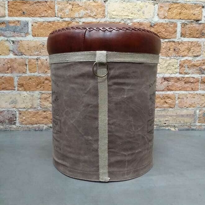 Stool Recycled Iron With Canvas