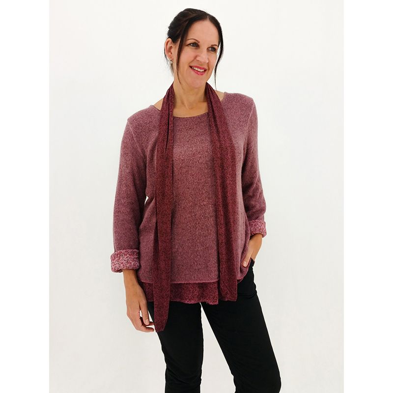 Rosana Floral Mohair Knit w Scarf, Colour: Plum, Size: S/M