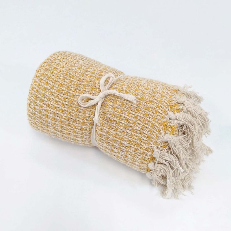 Waffle Weave Cotton Throw - Mustard