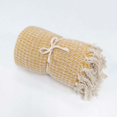 Waffle Weave Cotton Throw - Mustard