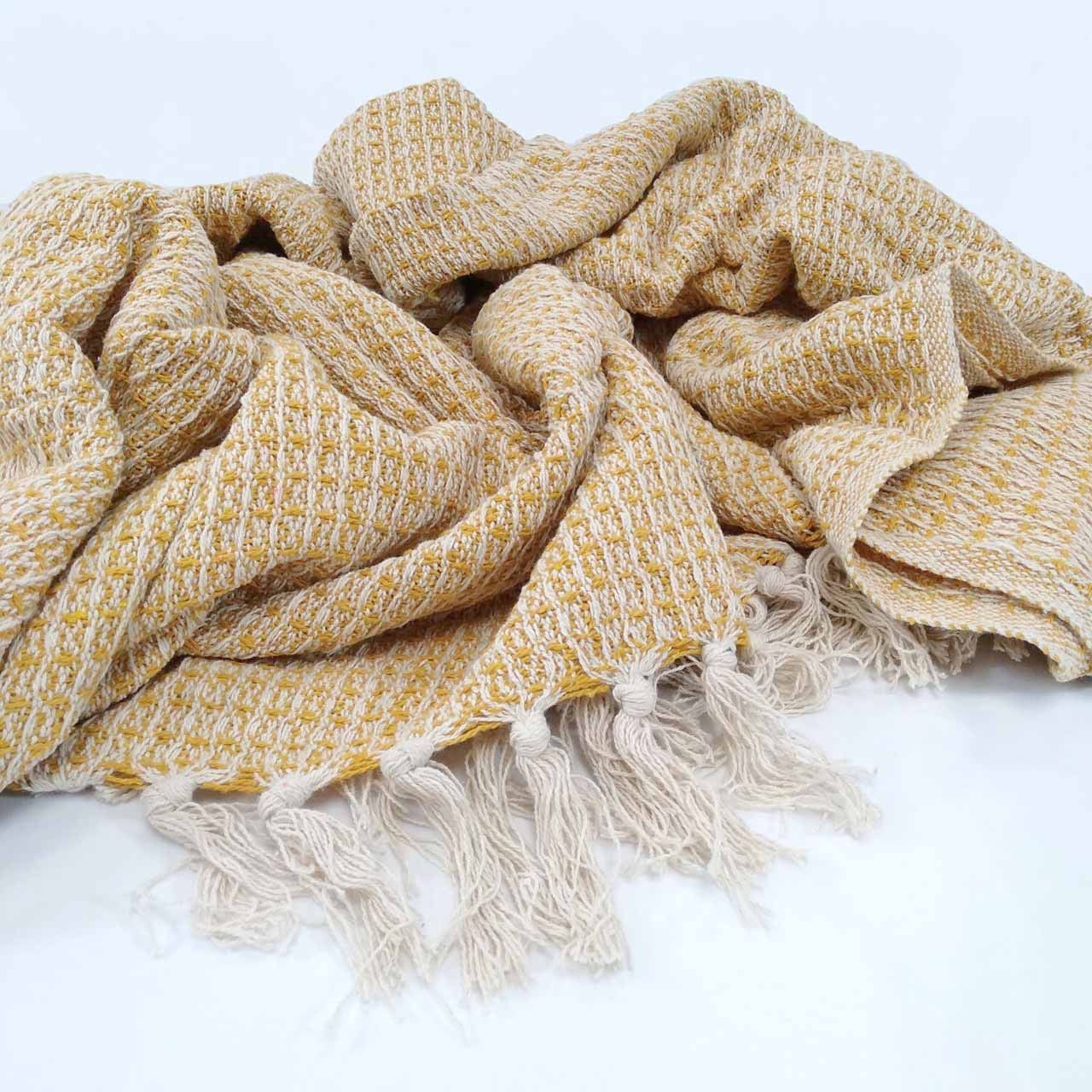 Waffle Weave Cotton Throw - Mustard