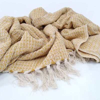 Waffle Weave Cotton Throw - Mustard