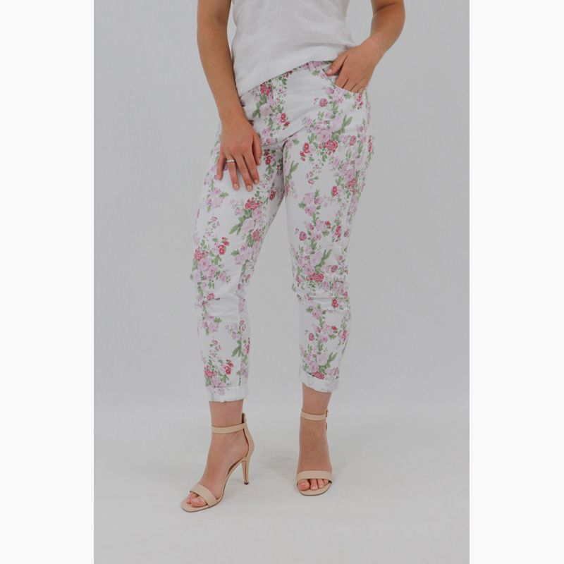 Dolores Slim Fit Pant - Botanic, Colour: White, Size: S