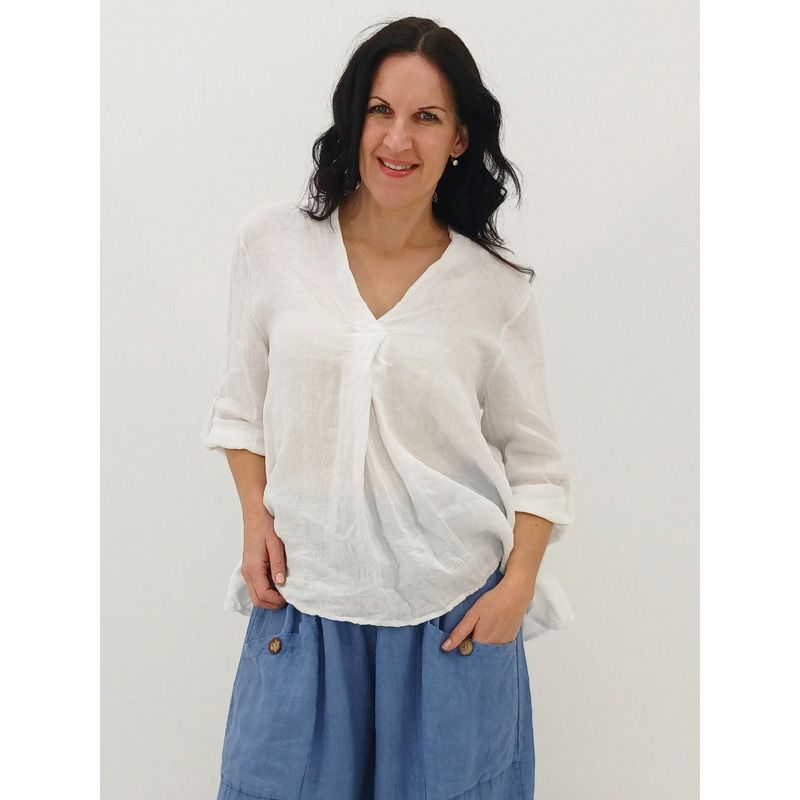 Nora V-Neck Blouse - Basic, Size: S/M, Colour: White