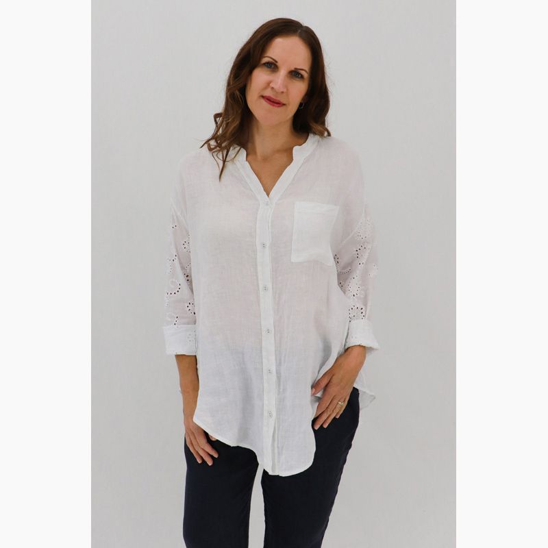 Roberta Eyelet A-line Shirt, Colour: White, Size: S/M