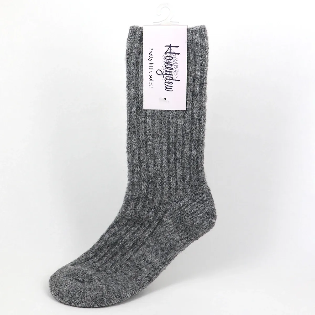 Honeydew Ribbed Wool Snuggle Socks, Colour: Grey Marle
