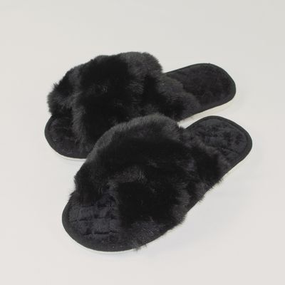 Classic Cross Plush Slippers - Black